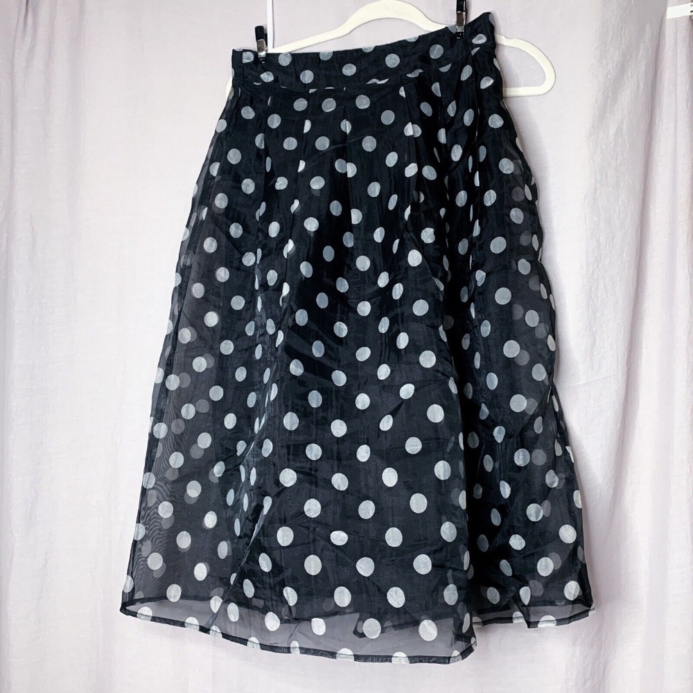 Her Destiny Midi Skirt Polka Dot Print Stretch Waist with Zipper Pleat Front M